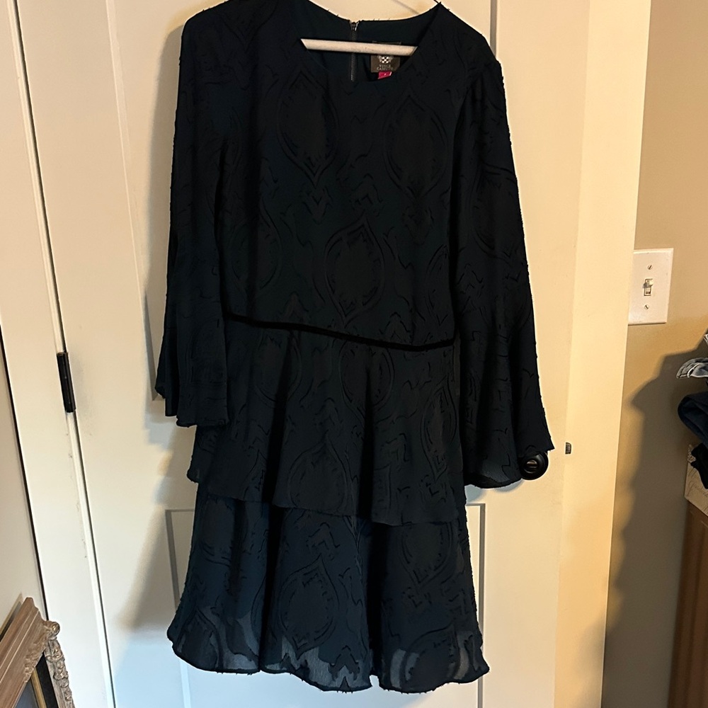 Vince Camuto Emerald Green Textured Long Sleeve Dress